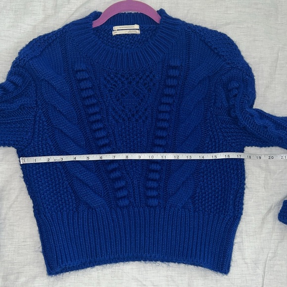 Anthropologie Cropped Cable-Knit Sweater Royal Blue Size XXS - Picture 9 of 11